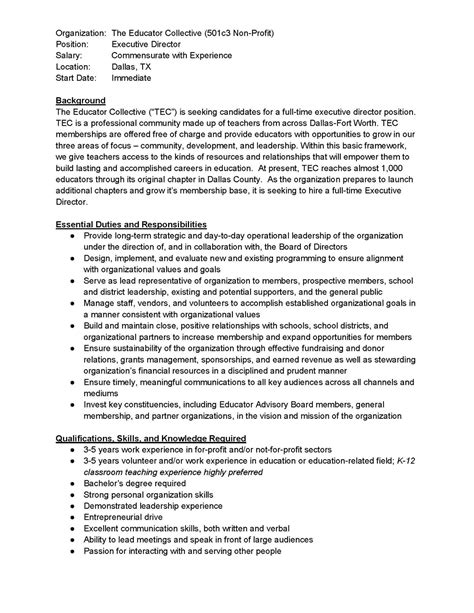non profit ambassador job description.